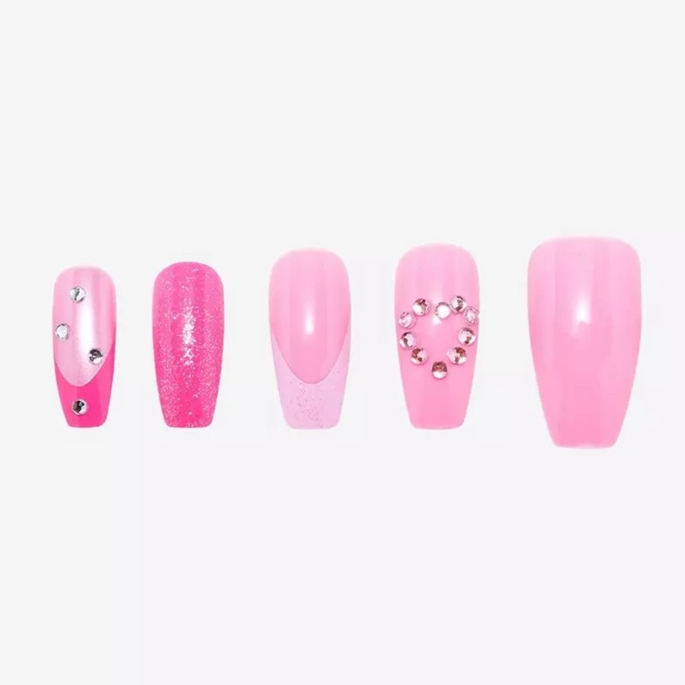 SWEET SOCIETY Pink Rhinestone Jeweled Coffin Shaped Press On Nails Manicure Set - Picture 5 of 5